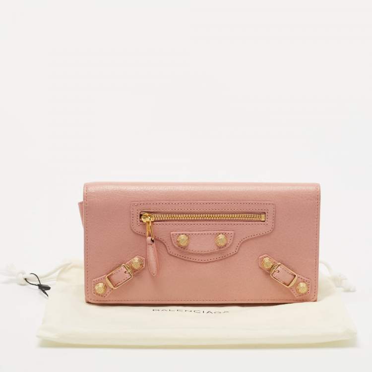 Pre Owned Balenciaga Light Pink Leather Classic Continental Wallet