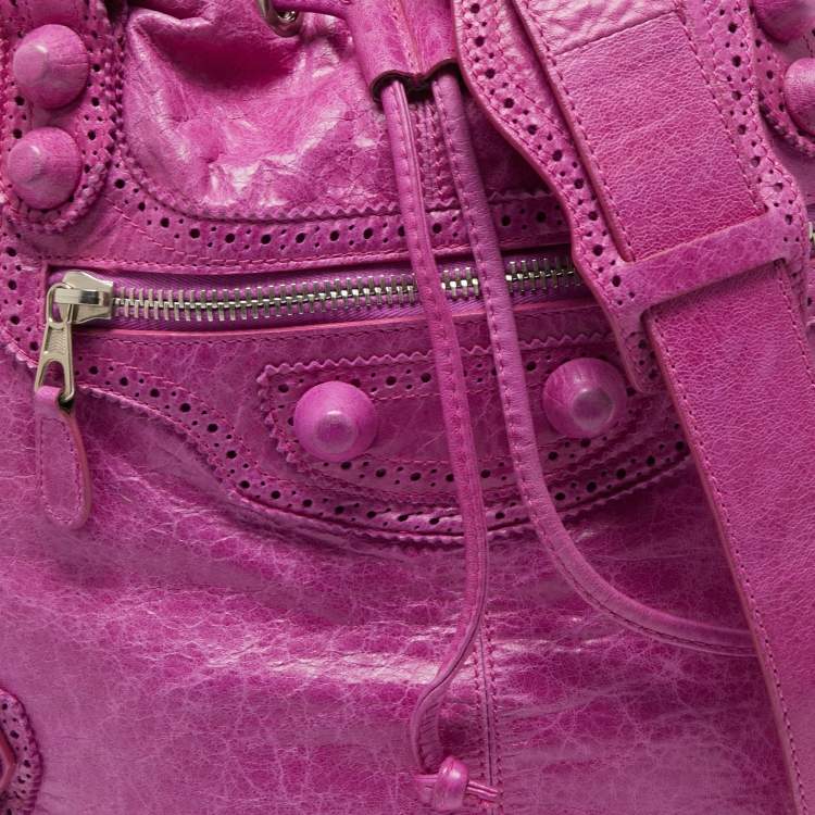 Pre Owned Balenciaga Magenta Leather GCH 21 Pompon Hobo