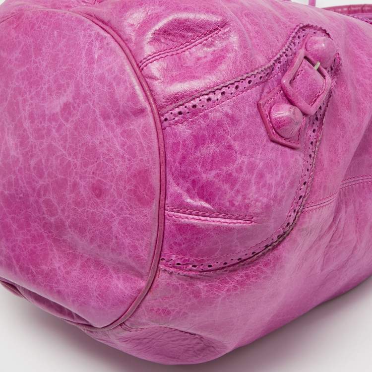 Pre Owned Balenciaga Magenta Leather GCH 21 Pompon Hobo