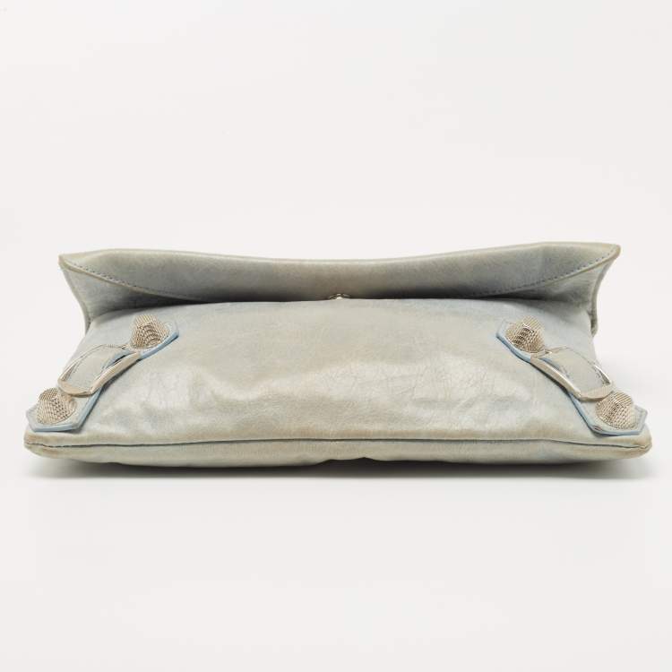 Pre Owned Balenciaga Light Blue Leather SGH Envelope Clutch