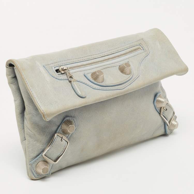 Pre Owned Balenciaga Light Blue Leather SGH Envelope Clutch