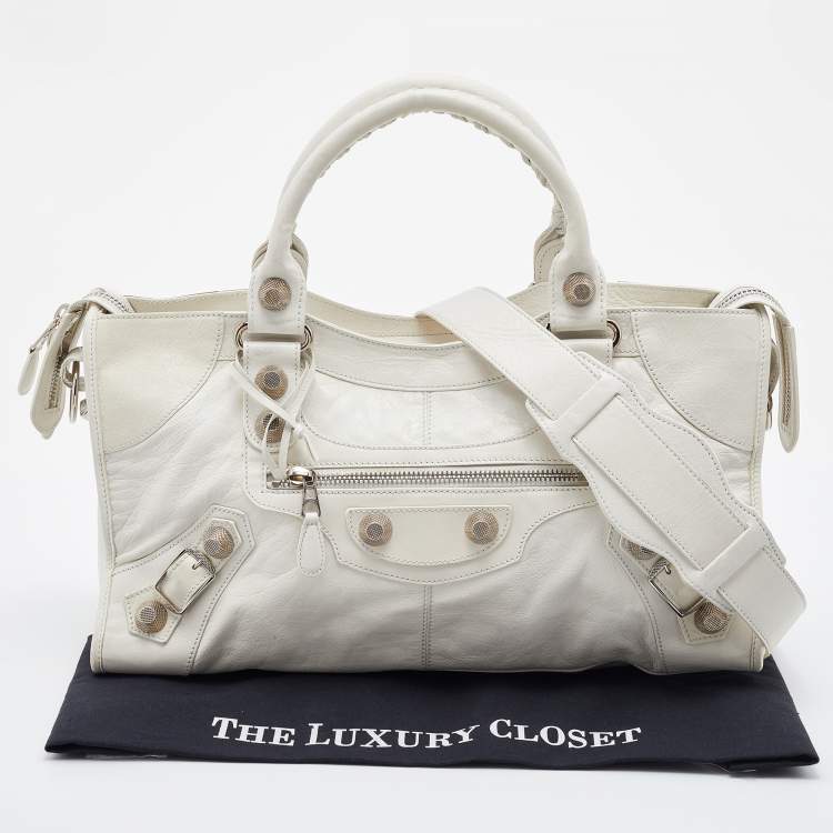 Pre Owned Balenciaga White Leather Giant 21 Silver Hardware Part-Time Tote