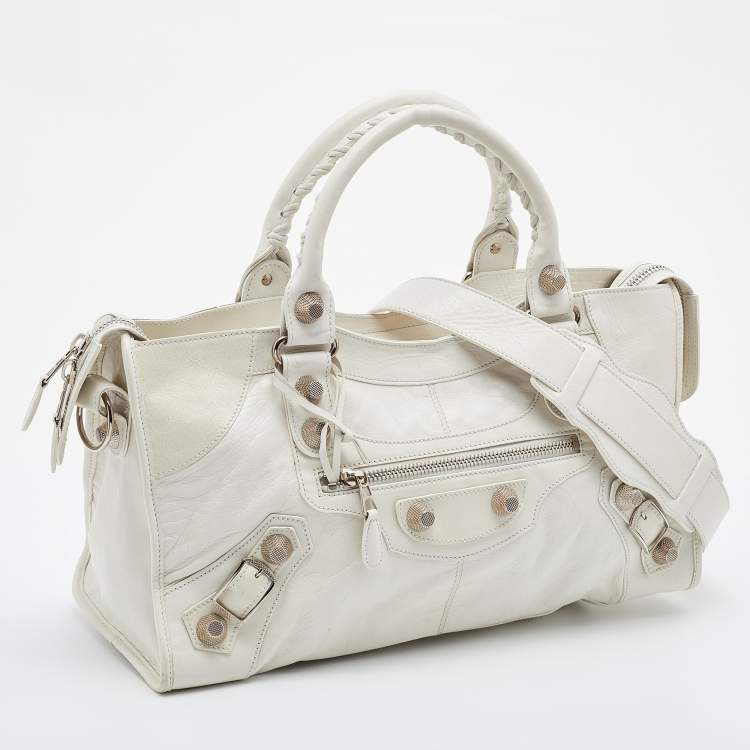Pre Owned Balenciaga White Leather Giant 21 Silver Hardware Part-Time Tote