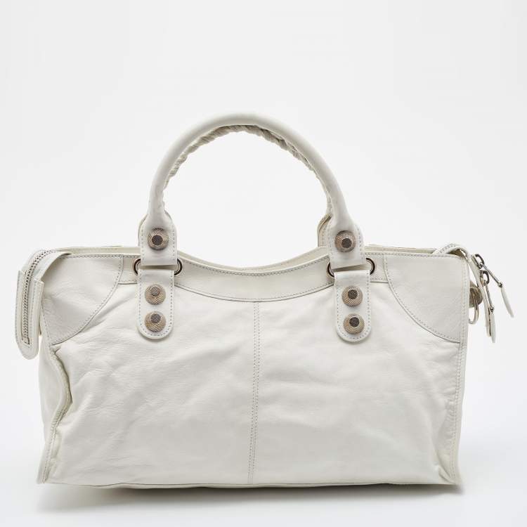 Pre Owned Balenciaga White Leather Giant 21 Silver Hardware Part-Time Tote