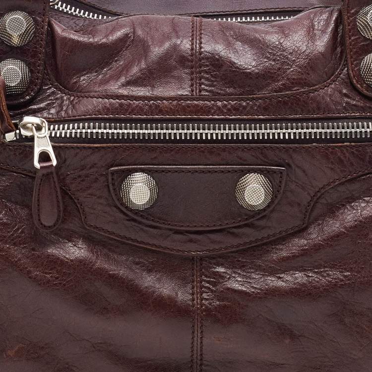Pre Owned Balenciaga Brown Leather Giant 21 Silver Hardware Work Tote