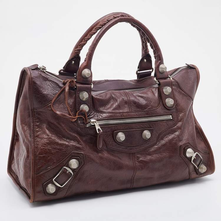 Pre Owned Balenciaga Brown Leather Giant 21 Silver Hardware Work Tote