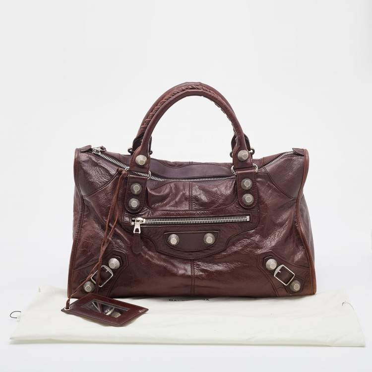 Pre Owned Balenciaga Brown Leather Giant 21 Silver Hardware Work Tote