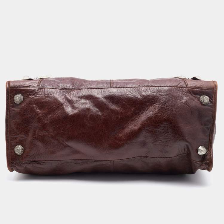 Pre Owned Balenciaga Brown Leather Giant 21 Silver Hardware Work Tote