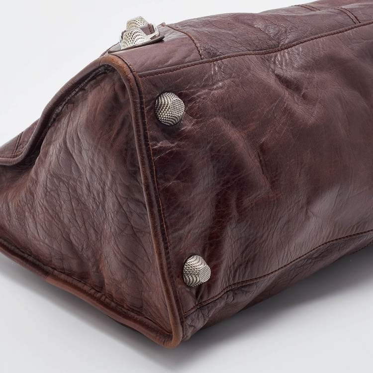 Pre Owned Balenciaga Brown Leather Giant 21 Silver Hardware Work Tote
