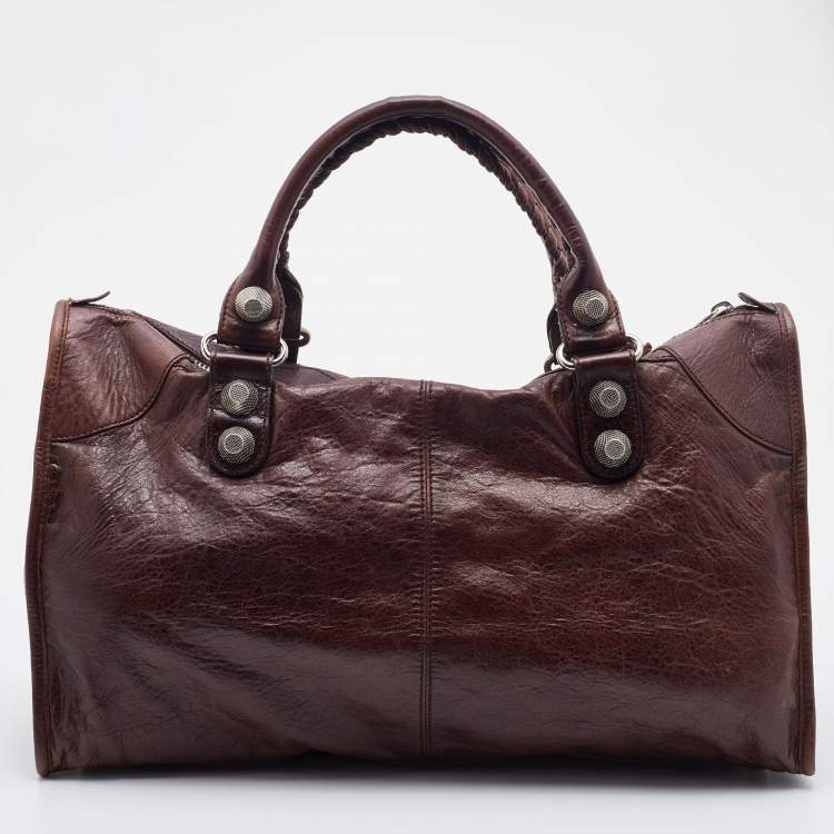 Pre Owned Balenciaga Brown Leather Giant 21 Silver Hardware Work Tote