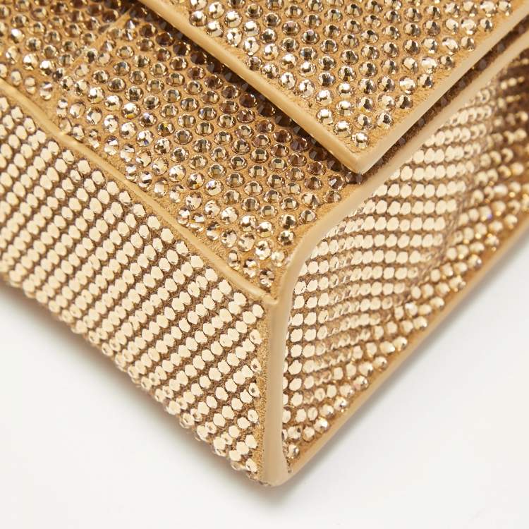 Pre Owned Balenciaga Brown Crystal Embellished Suede Hourglass Wallet on Chain