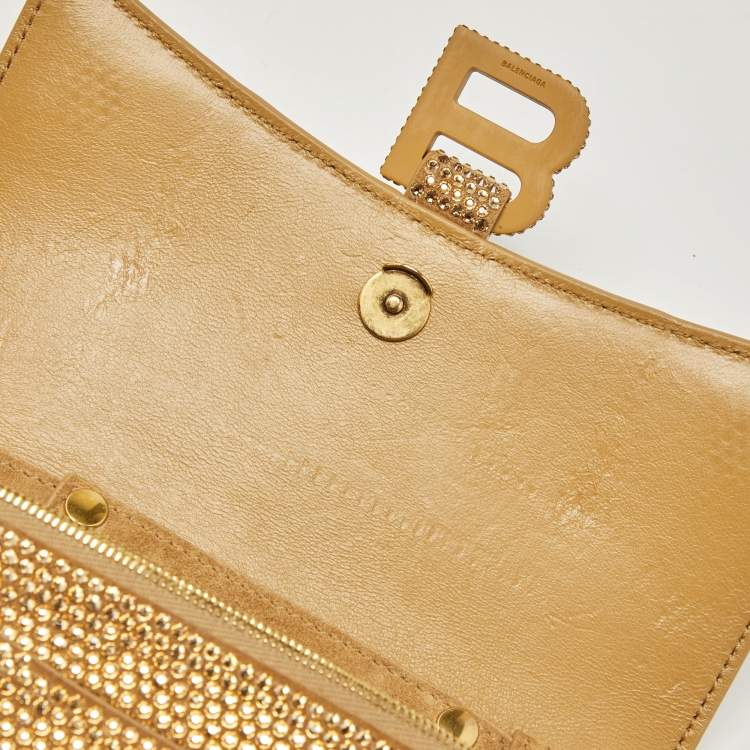Pre Owned Balenciaga Brown Crystal Embellished Suede Hourglass Wallet on Chain