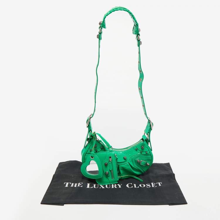 Pre Owned Balenciaga Green Leather XS Le Cagole Hobo