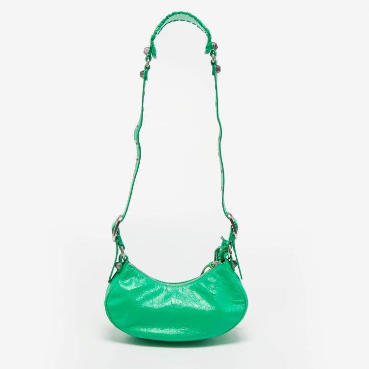 Pre Owned Balenciaga Green Leather XS Le Cagole Hobo