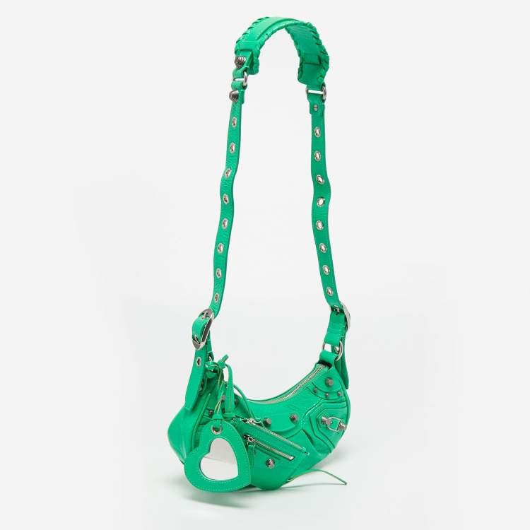 Pre Owned Balenciaga Green Leather XS Le Cagole Hobo