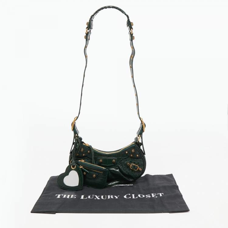 Pre Owned Balenciaga Green Croc Embossed Leather XS Le Cagole Shoulder Bag