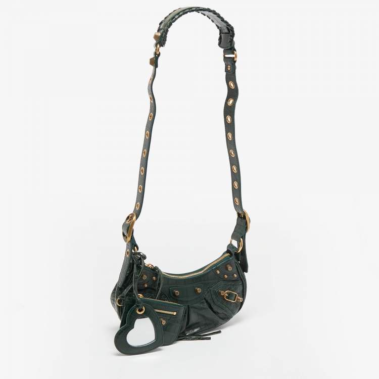 Pre Owned Balenciaga Green Croc Embossed Leather XS Le Cagole Shoulder Bag