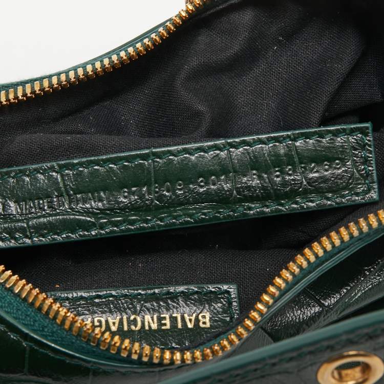 Pre Owned Balenciaga Green Croc Embossed Leather XS Le Cagole Shoulder Bag