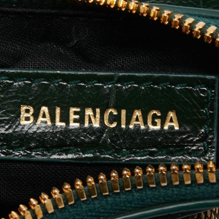 Pre Owned Balenciaga Green Croc Embossed Leather XS Le Cagole Shoulder Bag