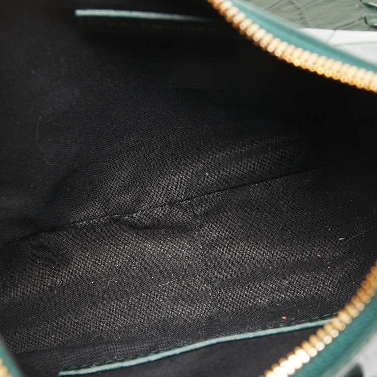 Pre Owned Balenciaga Green Croc Embossed Leather XS Le Cagole Shoulder Bag