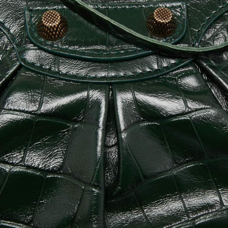 Pre Owned Balenciaga Green Croc Embossed Leather XS Le Cagole Shoulder Bag