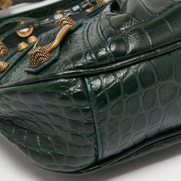 Pre Owned Balenciaga Green Croc Embossed Leather XS Le Cagole Shoulder Bag