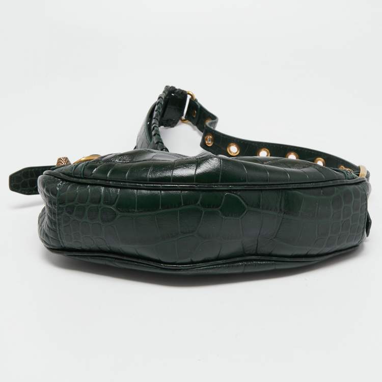 Pre Owned Balenciaga Green Croc Embossed Leather XS Le Cagole Shoulder Bag