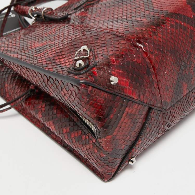 Pre Owned Balenciaga Red/Black Python Papier A6 Zip Tote