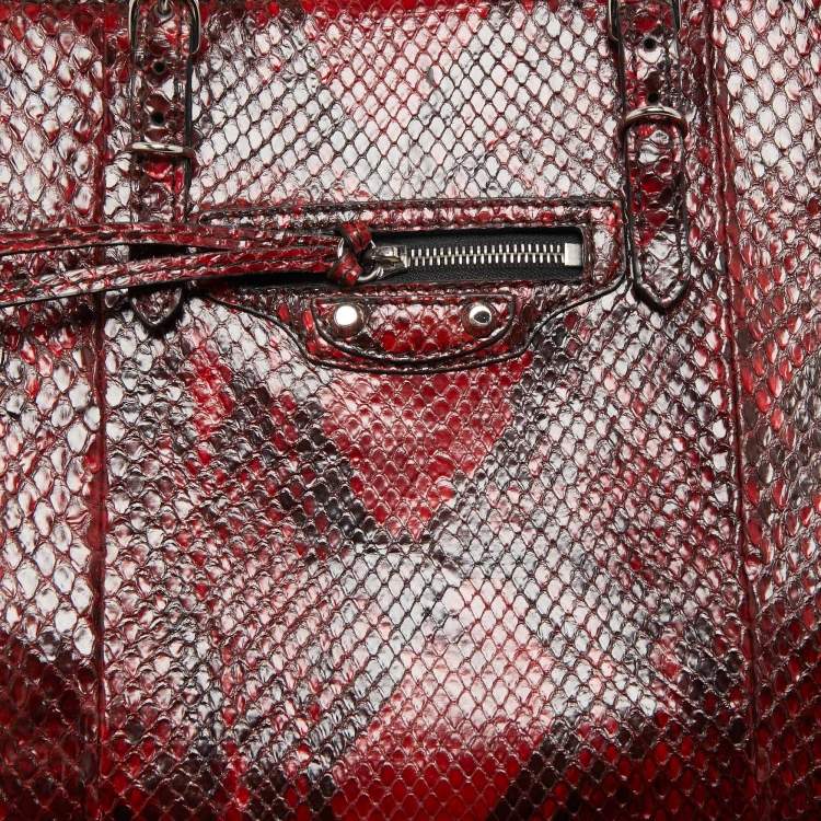 Pre Owned Balenciaga Red/Black Python Papier A6 Zip Tote