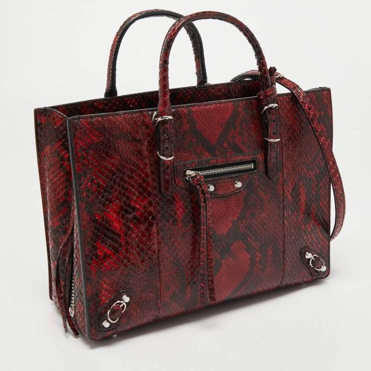 Pre Owned Balenciaga Red/Black Python Papier A6 Zip Tote