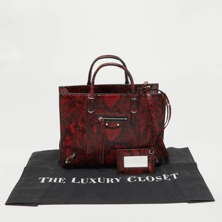 Pre Owned Balenciaga Red/Black Python Papier A6 Zip Tote