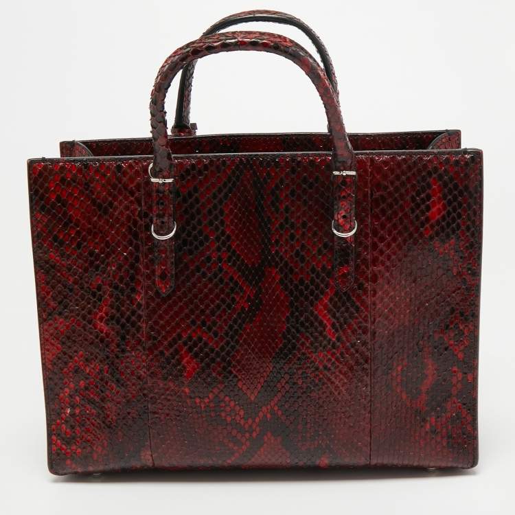 Pre Owned Balenciaga Red/Black Python Papier A6 Zip Tote
