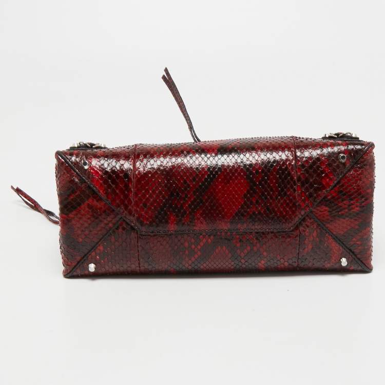 Pre Owned Balenciaga Red/Black Python Papier A6 Zip Tote