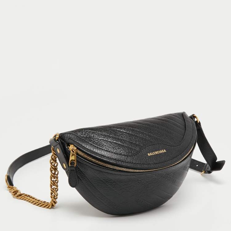 Pre Owned Balenciaga Black Leather Souvenir Belt Bag