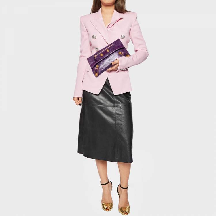 Pre Owned Balenciaga Purple Leather Giant 21 Envelope Clutch