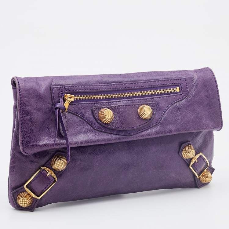 Pre Owned Balenciaga Purple Leather Giant 21 Envelope Clutch