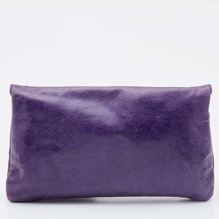 Pre Owned Balenciaga Purple Leather Giant 21 Envelope Clutch