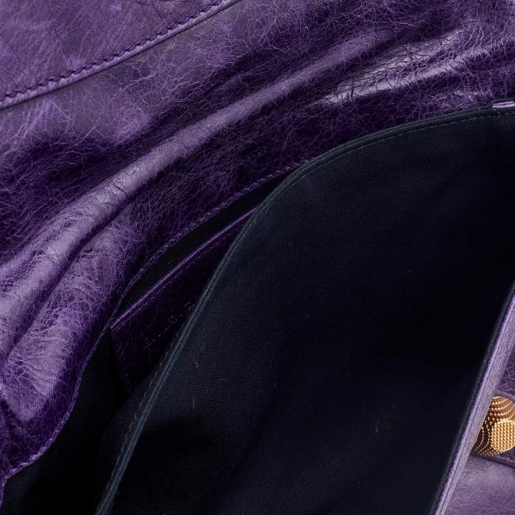 Pre Owned Balenciaga Purple Leather Giant 21 Envelope Clutch