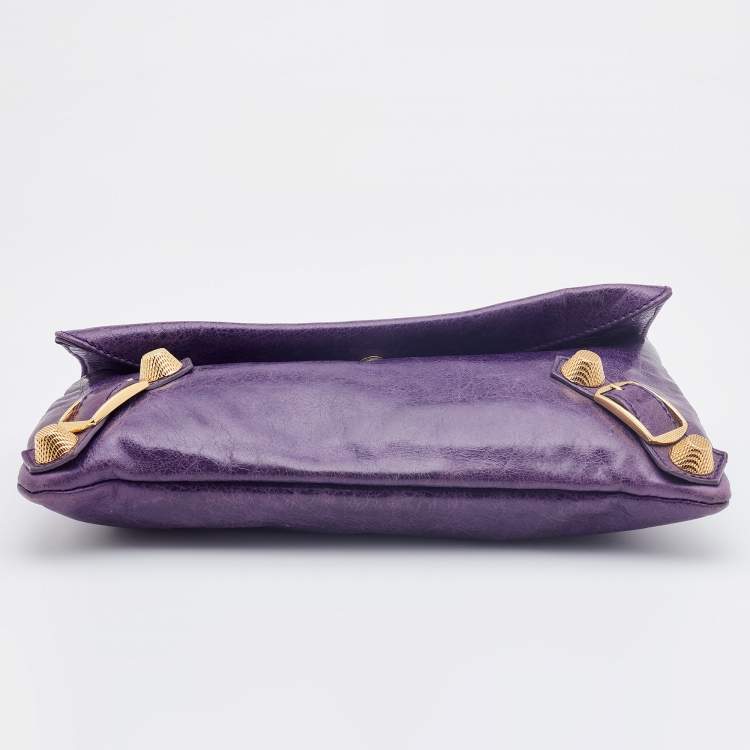 Pre Owned Balenciaga Purple Leather Giant 21 Envelope Clutch