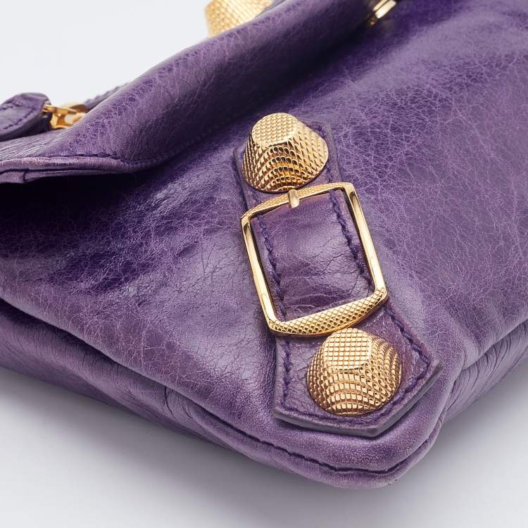 Pre Owned Balenciaga Purple Leather Giant 21 Envelope Clutch