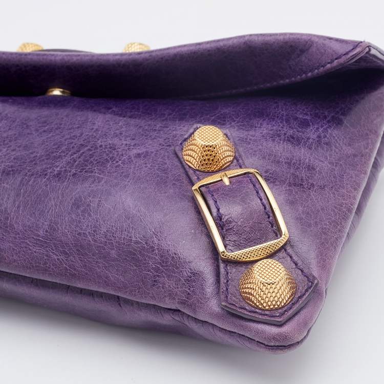 Pre Owned Balenciaga Purple Leather Giant 21 Envelope Clutch