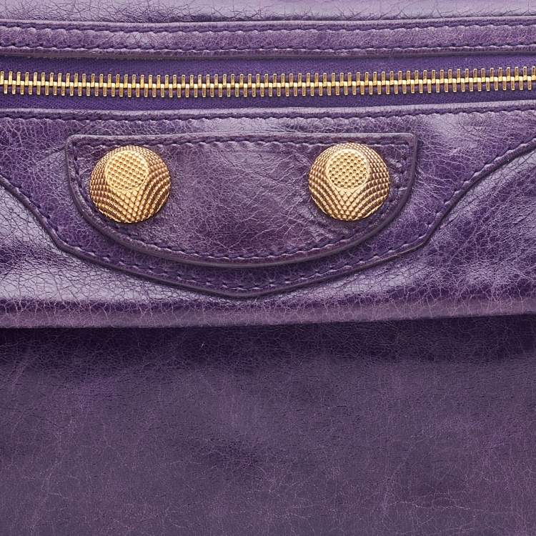 Pre Owned Balenciaga Purple Leather Giant 21 Envelope Clutch