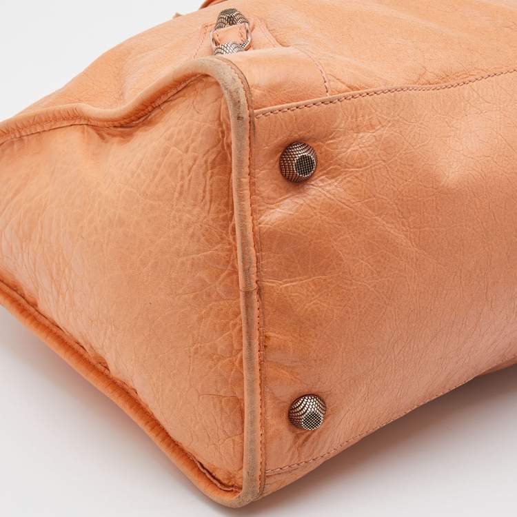 Pre Owned Balenciaga Light Orange Leather Giant 21 Gold Hardware Work Tote