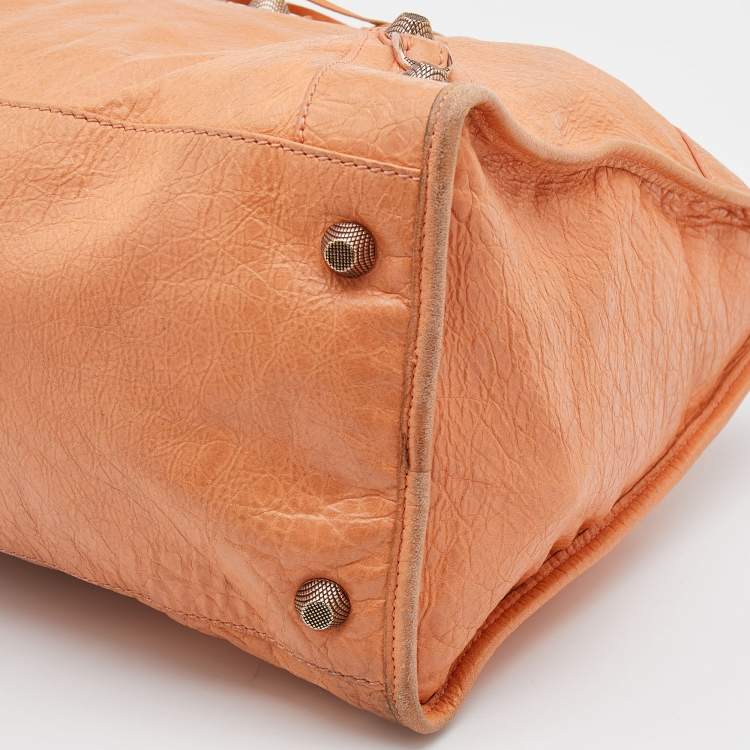 Pre Owned Balenciaga Light Orange Leather Giant 21 Gold Hardware Work Tote
