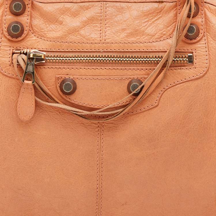 Pre Owned Balenciaga Light Orange Leather Giant 21 Gold Hardware Work Tote