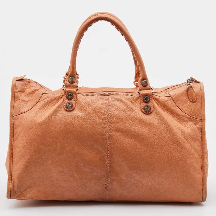 Pre Owned Balenciaga Light Orange Leather Giant 21 Gold Hardware Work Tote