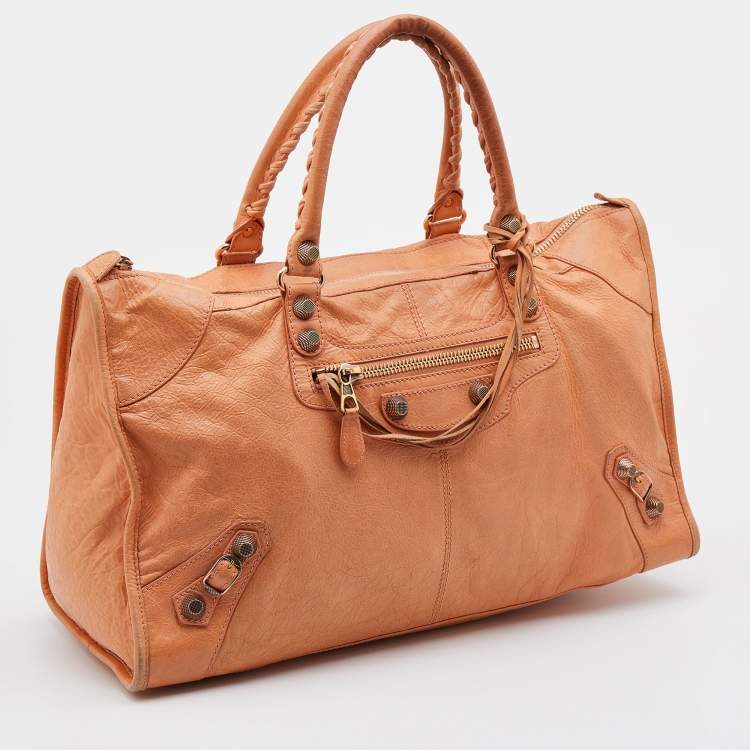 Pre Owned Balenciaga Light Orange Leather Giant 21 Gold Hardware Work Tote