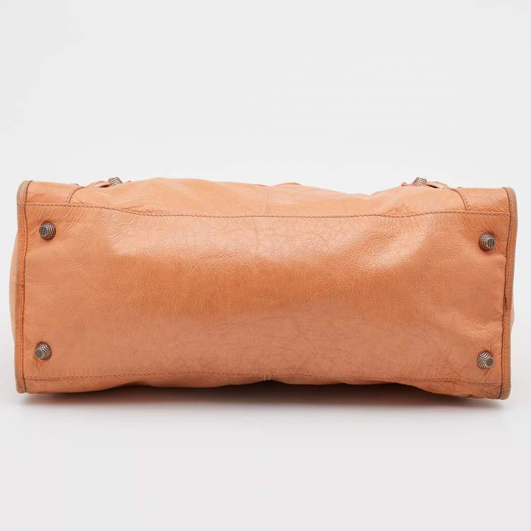 Pre Owned Balenciaga Light Orange Leather Giant 21 Gold Hardware Work Tote