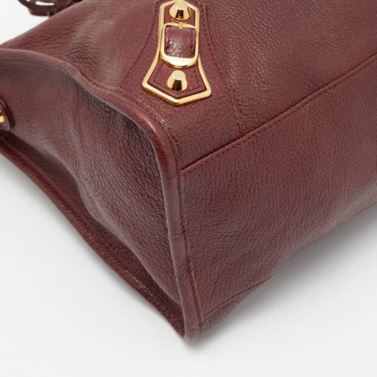 Pre Owned Balenciaga Burgundy Leather Giant 12 Gold Hardware City Tote