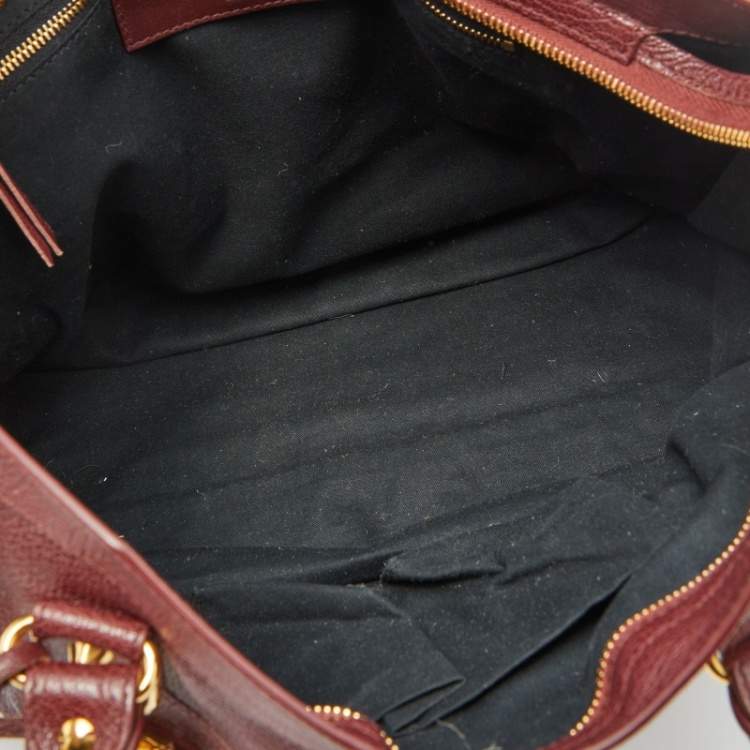 Pre Owned Balenciaga Burgundy Leather Giant 12 Gold Hardware City Tote